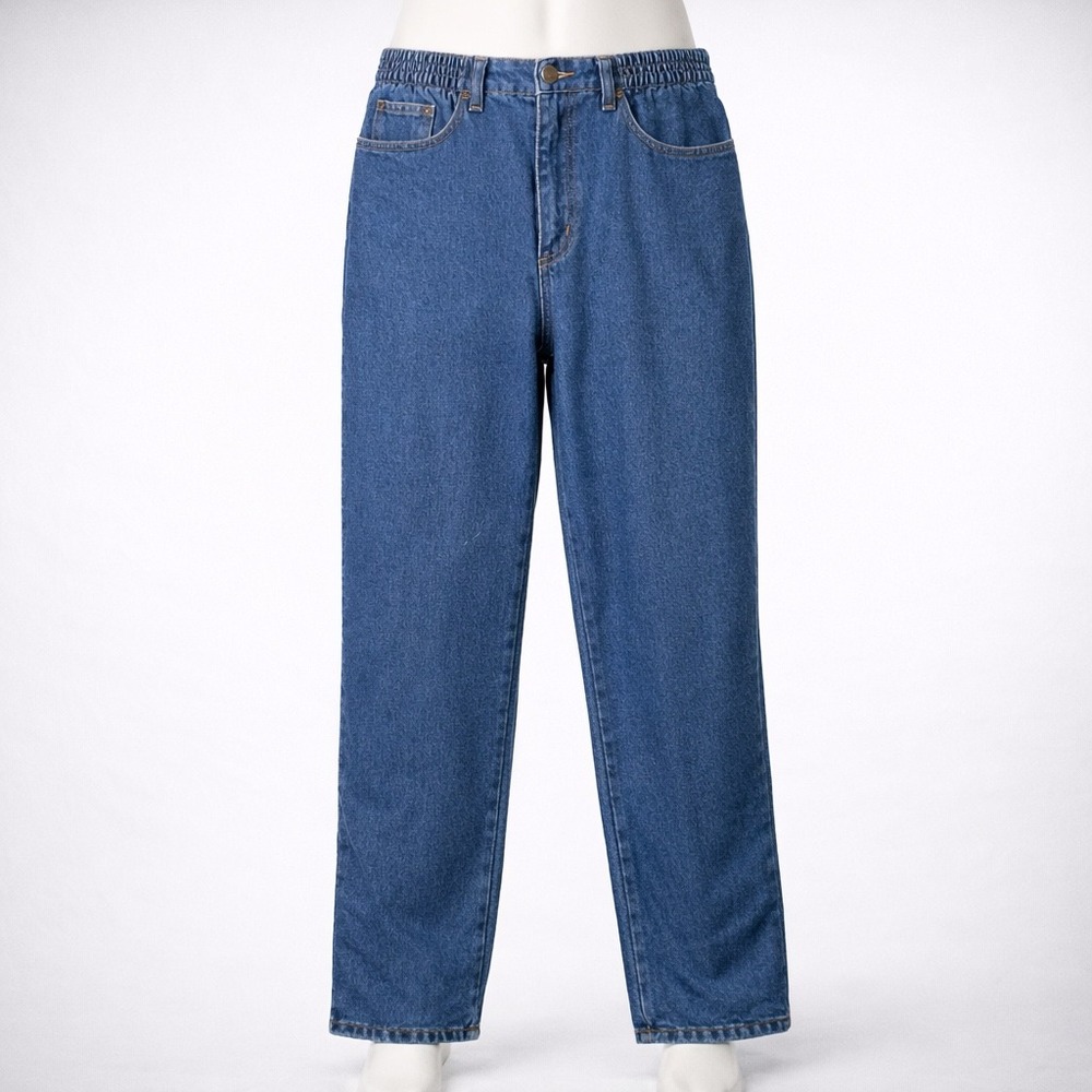 LL Bean Flannel Lined Jeans Womens Relaxed Fit Elastic Waist Medium Wash Denim